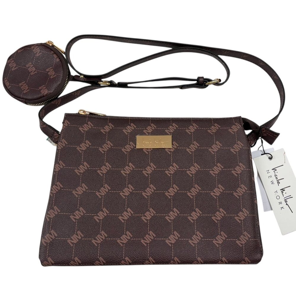 Nicole Miller Signature Print Brown Mix Purse / Shoulder Bag - NWT